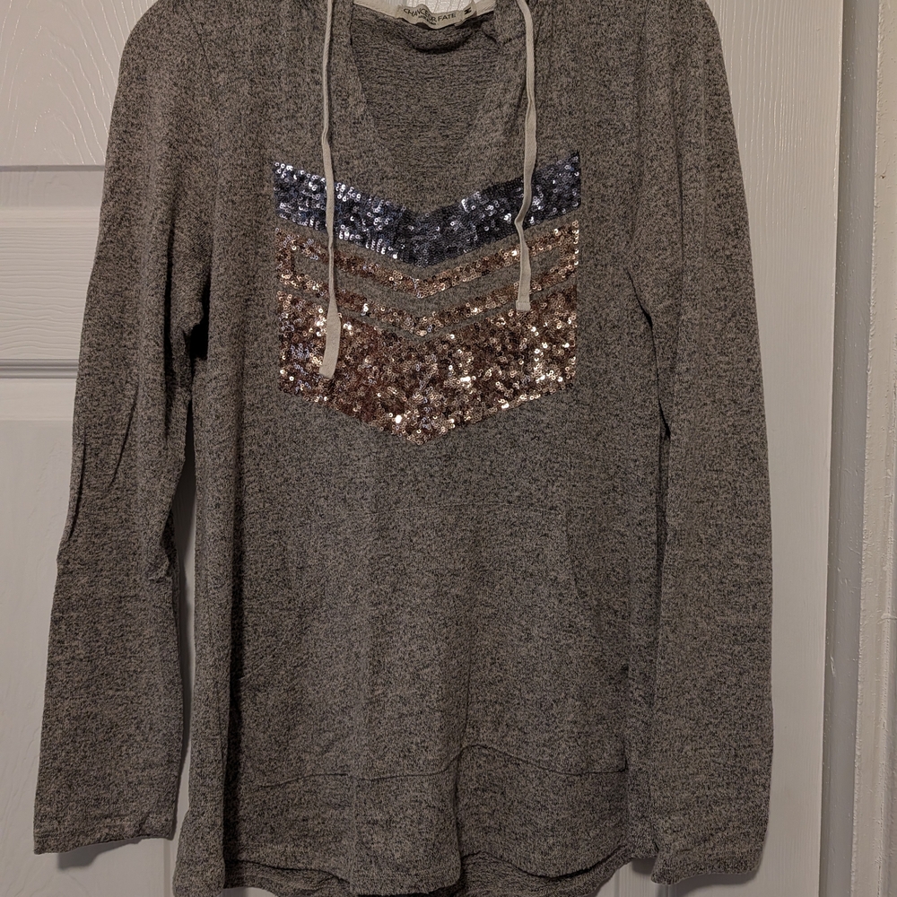 Chance or Fate Gray Hoodie with Sequin Accents
